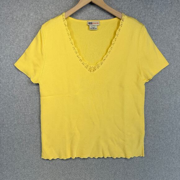 Faded Glory Stretch Top Womens Size XL 16-18 Yellow Pullover V-Neck Short Sleeve - Picture 1 of 11